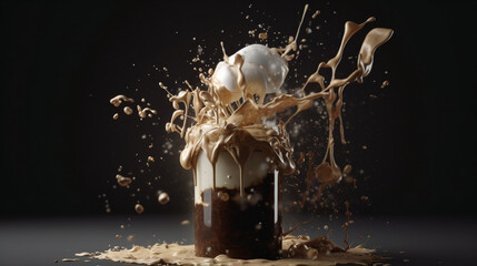 Coffee splash,  liquid splash,  coffee lover cream lover, milkshake explosion , generative IA, IA , generative,   