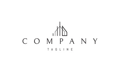 Vector logo on which an abstract image of a modern modular home.