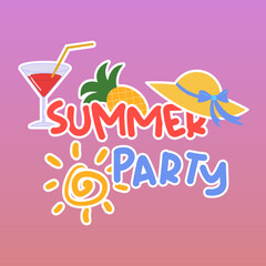 Summer party vector background, Hand drawn typography.