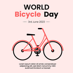 World Bicycle Day Vector Light Red Background With Bicycle and Flower. 