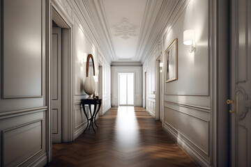 Classic style hallway interior in luxury house. Generative AI