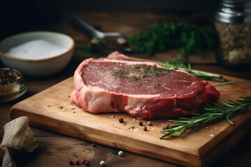 Raw meat on wooden board - AI Technology