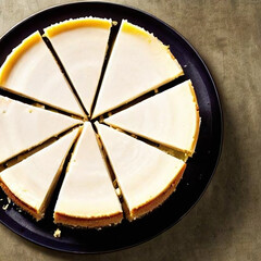 cut up cheesecake on black platter made with generative ai