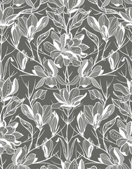 seamless lace pattern, vector illustration, magnolia flowers