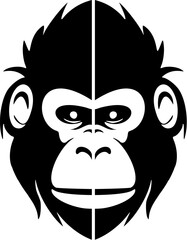 Vector logo in the shape of a black monkey on a white backdrop.