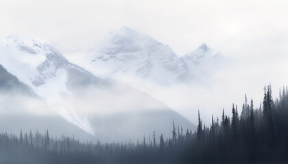 Moody moutain forest illustration snow