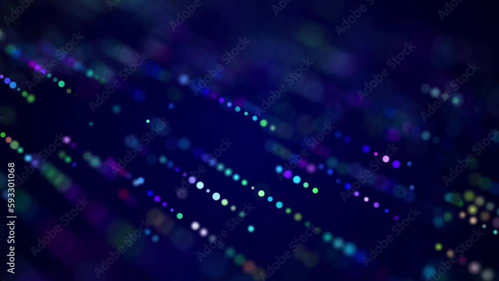 Poster abstract bright wave of glowing particles. the flow of musical sounds. big data visualization. 3d re