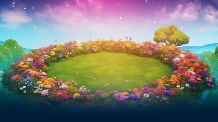 Fototapeta na wymiar Enchanted Landscape - Fantasy Garden Background with Copy Space