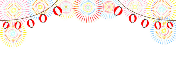 花火と提灯。夏祭りのベクターイラスト。