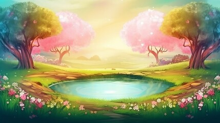 Enchanted Landscape - Fantasy Garden Background with Copy Space