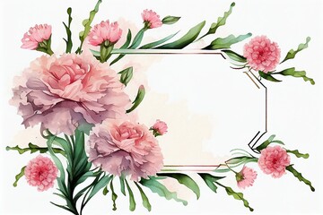 Watercolor MothersDay decorative carnation frame,Generative AI