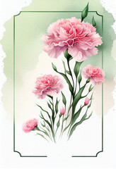 Watercolor MothersDay decorative carnation frame,Generative AI