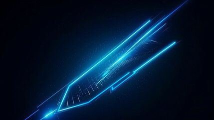 Abstract blue arrow glowing with lighting and line grid on blue background technology hi-tech concept. Generative ai.