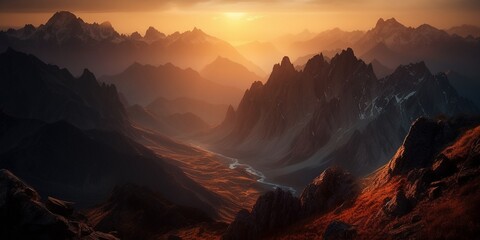 sunset in the mountains, Created by AI generation, AI generative