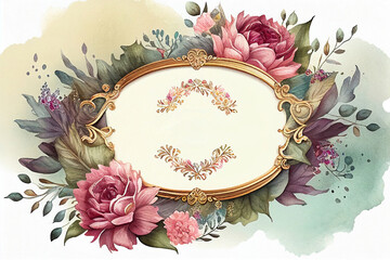 Watercolor MothersDay decorative ornate frame,Generative AI