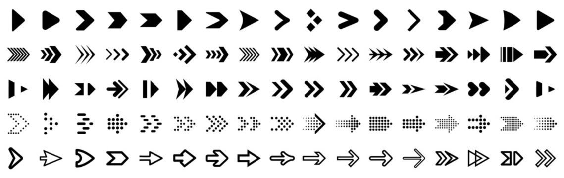 Set arrow icons. Collection different arrows signs. Set different cursor arrow direction symbols in flat style. Black arrows icon – stock vector