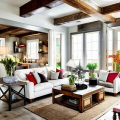 Fototapeta premium Farmhouse Living Room Interior, Generative AI
