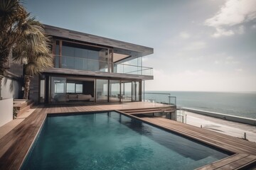 Fototapeta na wymiar Luxury Contemporary Villa Residence with Swimming Pool Close to the Seaside