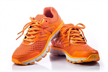 Orange Running Shoes on White Background, Generative AI - 593304443