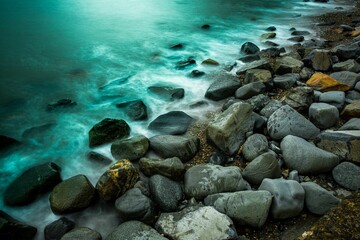 Beautiful shot of where the sea meets the land with rocks