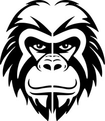 On a white backdrop, an artistic black monkey vector logo