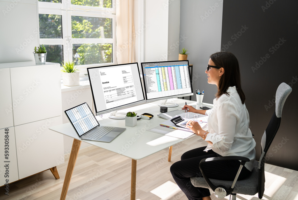 Poster online taxes and invoice using computer