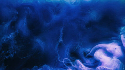 Smoke background. Night cloud. Paint water. Storm wave. Blue color glowing dust particles haze...
