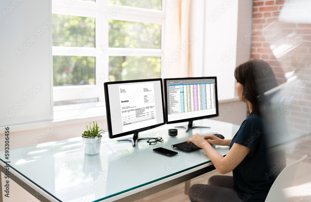 Poster analyst working with spreadsheet