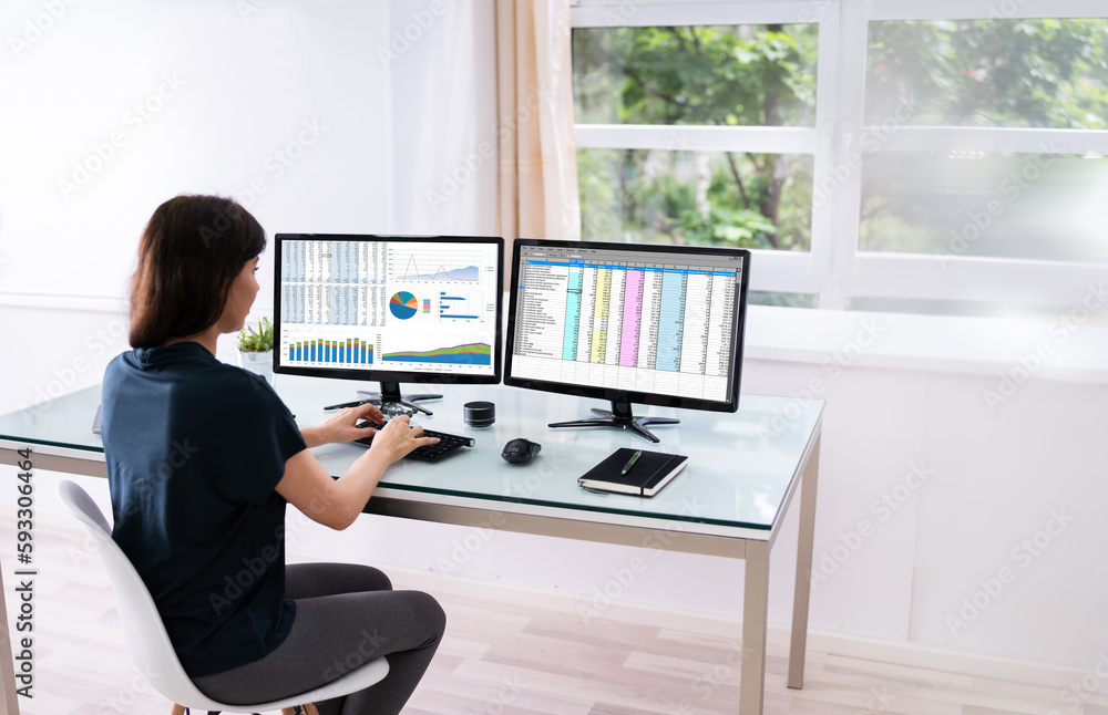 Poster analyst employee working with spreadsheet