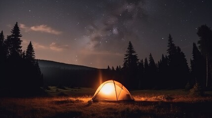 Camping Tent under a Starry Night