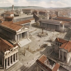 erial view of ancient roman empire town ai generative illustration - obrazy, fototapety, plakaty