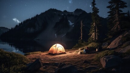 Camping Tent under a Starry Night