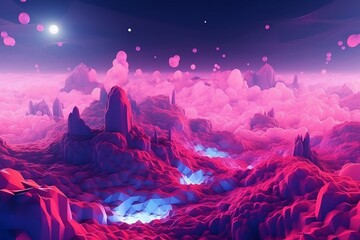 future-abstract-geometric-cloudy-purple-mountain-landscape-background. AI generated.