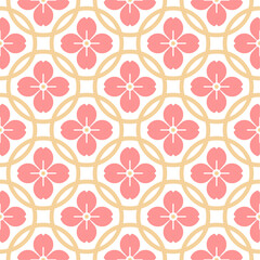 A pink and yellow pattern with a yellow circle that says flower