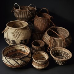 Woven baskets on a table ai generative illustration