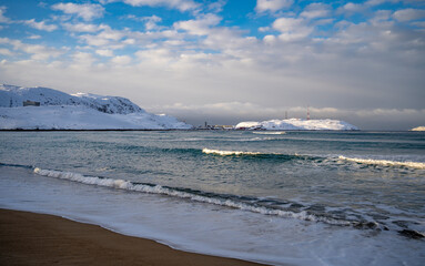 Coast of the Barents Sea. Murmansk region. Russia March 2023