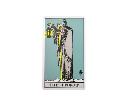 Lodz Poland April 15 2023 Hermit, single major arcana of tarot card isolated on white background