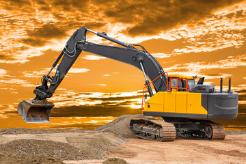 excavator is digging and working at construction site