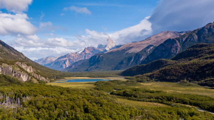 Beautiful Patagonia landscape of Andes mountain range and lakes. 