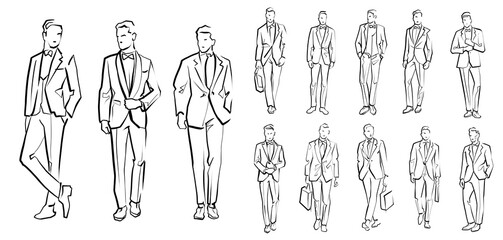 Line Drawing Illustration of Handsome Young Man In Smart Casual Wear.  Outline drawing for coloring - 593312078
