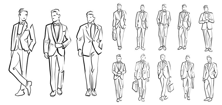 Line Drawing Illustration of Handsome Young Man In Smart Casual Wear.  Outline drawing for coloring