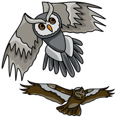 Vector flat illustration ready to print: owls set