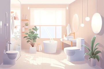 Fototapeta na wymiar Interior of bathroom with furnishings in a white color scheme. Generative AI