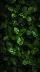 Fototapeta na wymiar Background of fresh green basil leaves pattern. Realistic illustration. Close-up. generativ ai