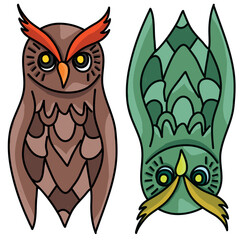 Vector flat illustration ready to print: owls set