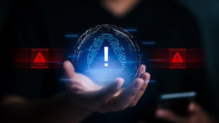 User protecting digital data asset and online transaction from dangerous scam alert and incorrect...