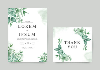 Green Leaf Wedding Invitation Card Template