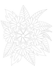 
 Flowers  Leaves Coloring page Adul and Flower Outline Illustration for Covering Book. Coloring book for kids and adults.