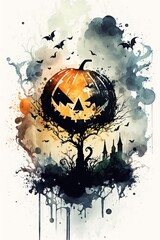 Halloween watercolor abstract background for business design,Generative AI