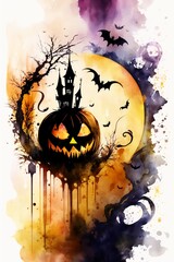 Halloween watercolor abstract background for business design,Generative AI
